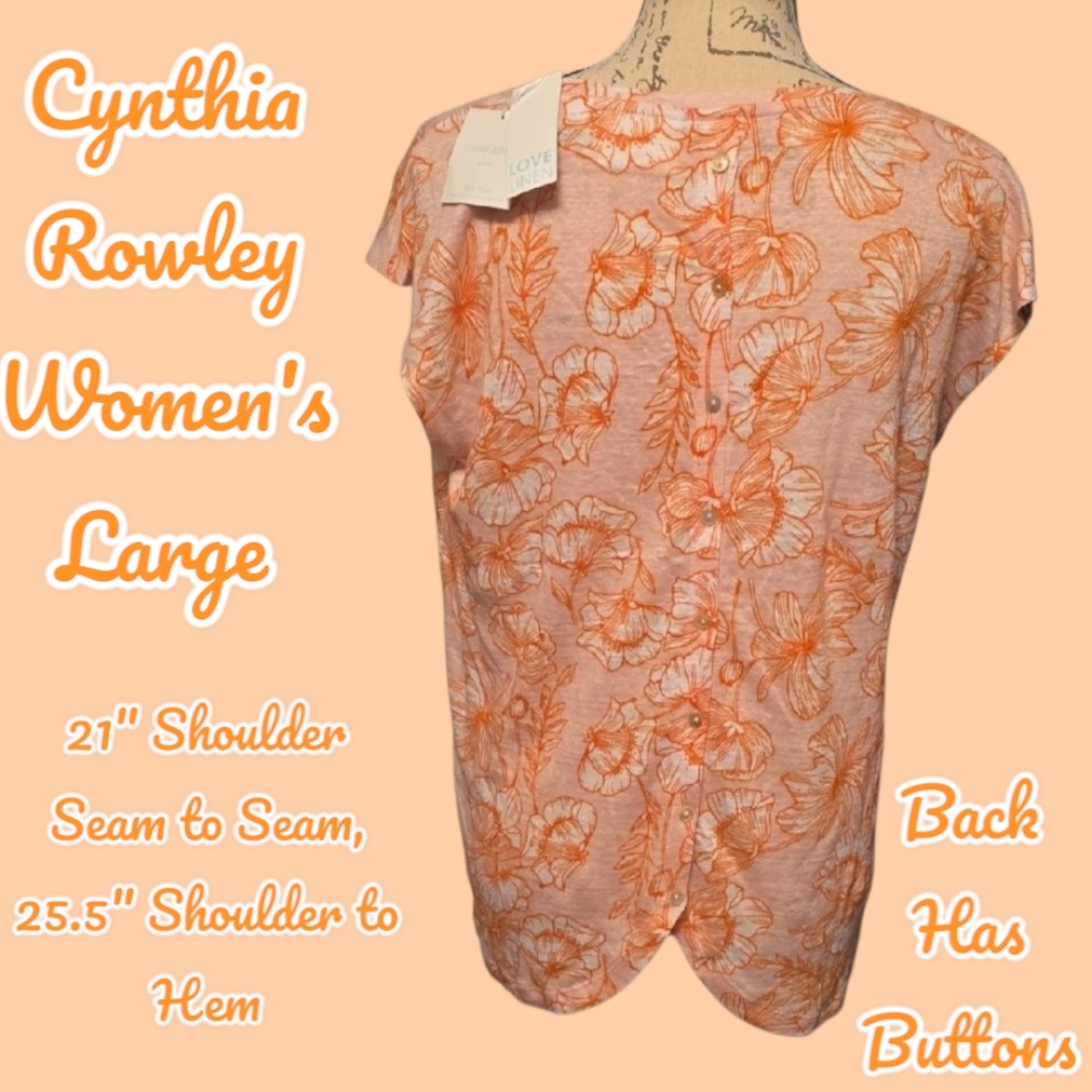 Cynthia Rowley Women's Medium 100% Linen Orange Floral Top Nwt 4045-4